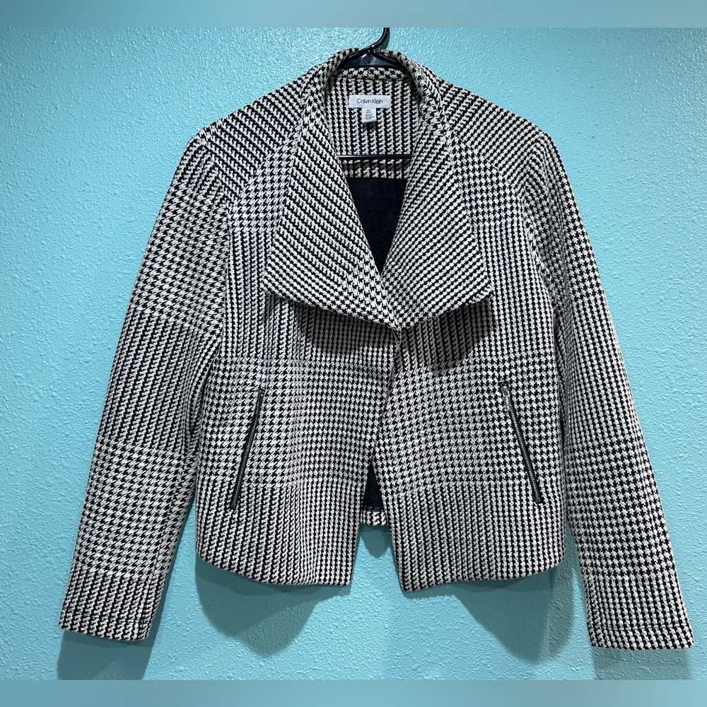Calvin Klein Black and White Houndstooth Blazer